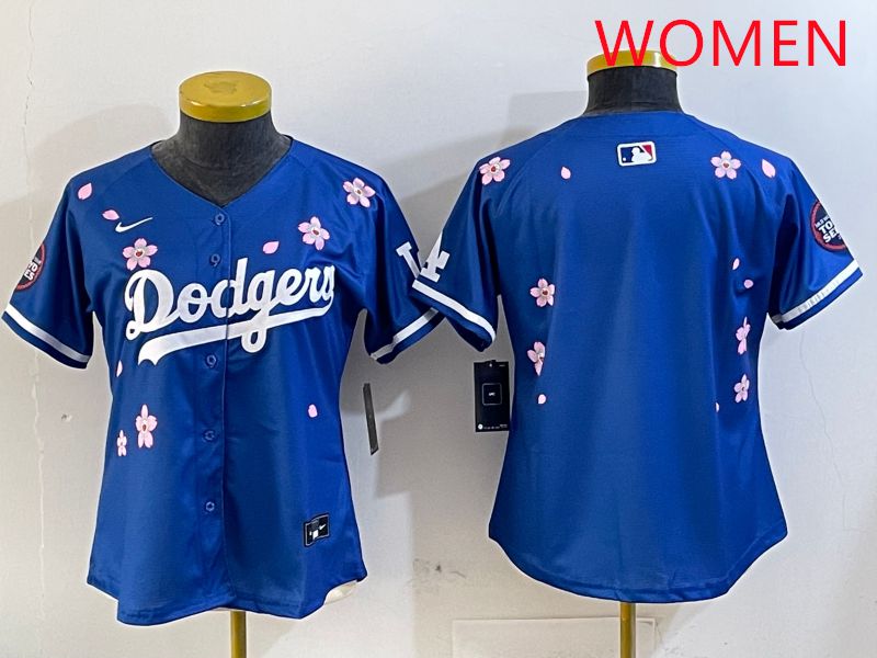 Women Los Angeles Dodgers Blank Blue Sakura Edition 2025 Nike MLB Jersey style 1->women mlb jersey->Women Jersey